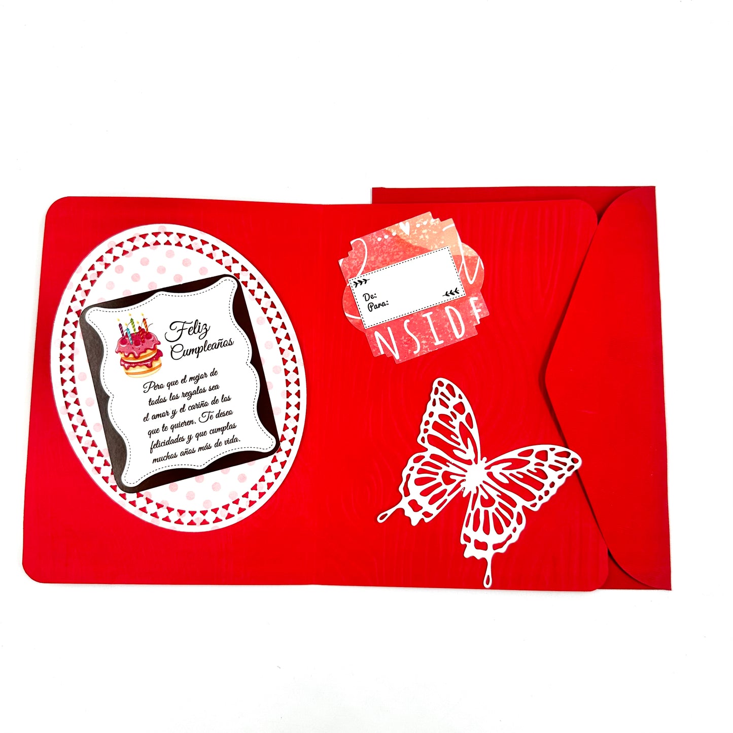 Tarjeta de regalo roja decorada con pajarito
